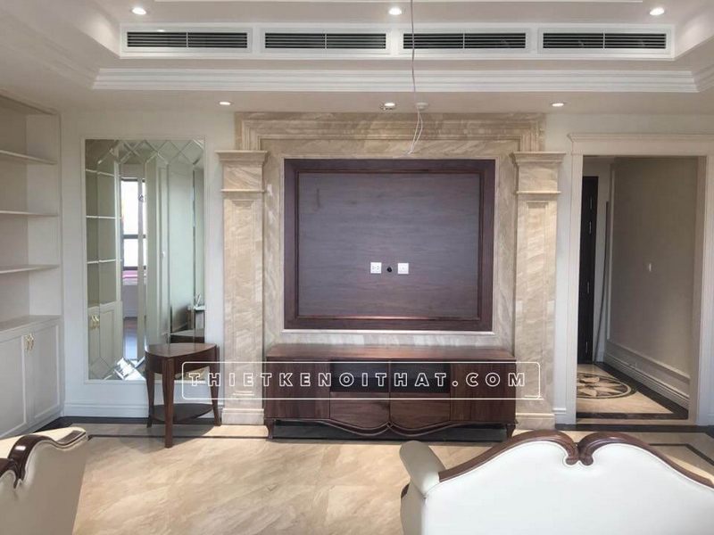 Thi công nội thất phòng khách chung cư cao cấp tân cổ điển