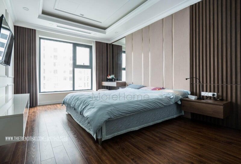 Thi công nội thất phòng ngủ master đơn giản, nhưng đầy đủ công năng đáp ứng tiện nghi nghỉ ngơi thư giãn