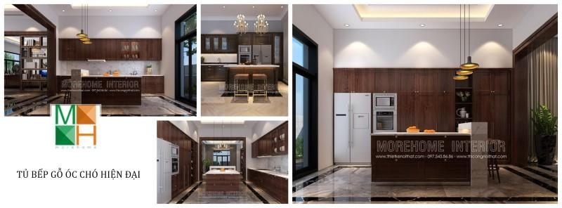 Mẫu tủ bếp chữ I bằng gỗ óc chó đang là một trong những mẫu thiết kế HOT nhất trong nội thất gia đình, vì nó có tính năng tiện dụng và bố trí cân đối diện tích phòng bếp.