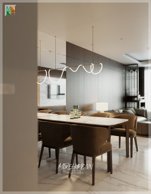 Bộ bàn ăn 6 ghế gỗ tự nhiên bọc nhung màu nâu hiện đại có giá trị thẩm mỹ cao, làm nổi bật sự sang trọng và tinh tế.